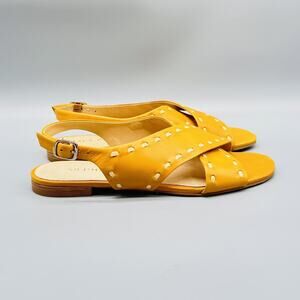 Jack Rogers Sandals Women 8 Yellow Leather Slingback Flat Cross Strap Whipstitch